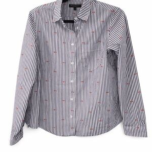 Banana Republic Quinn Boy Fit Striped Button Down Shirt Lips Print Small